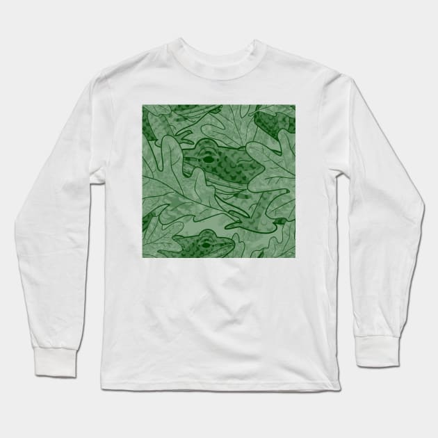 Wood Frog Under Fallen Oak Leaves Green Long Sleeve T-Shirt by ArtticArlo